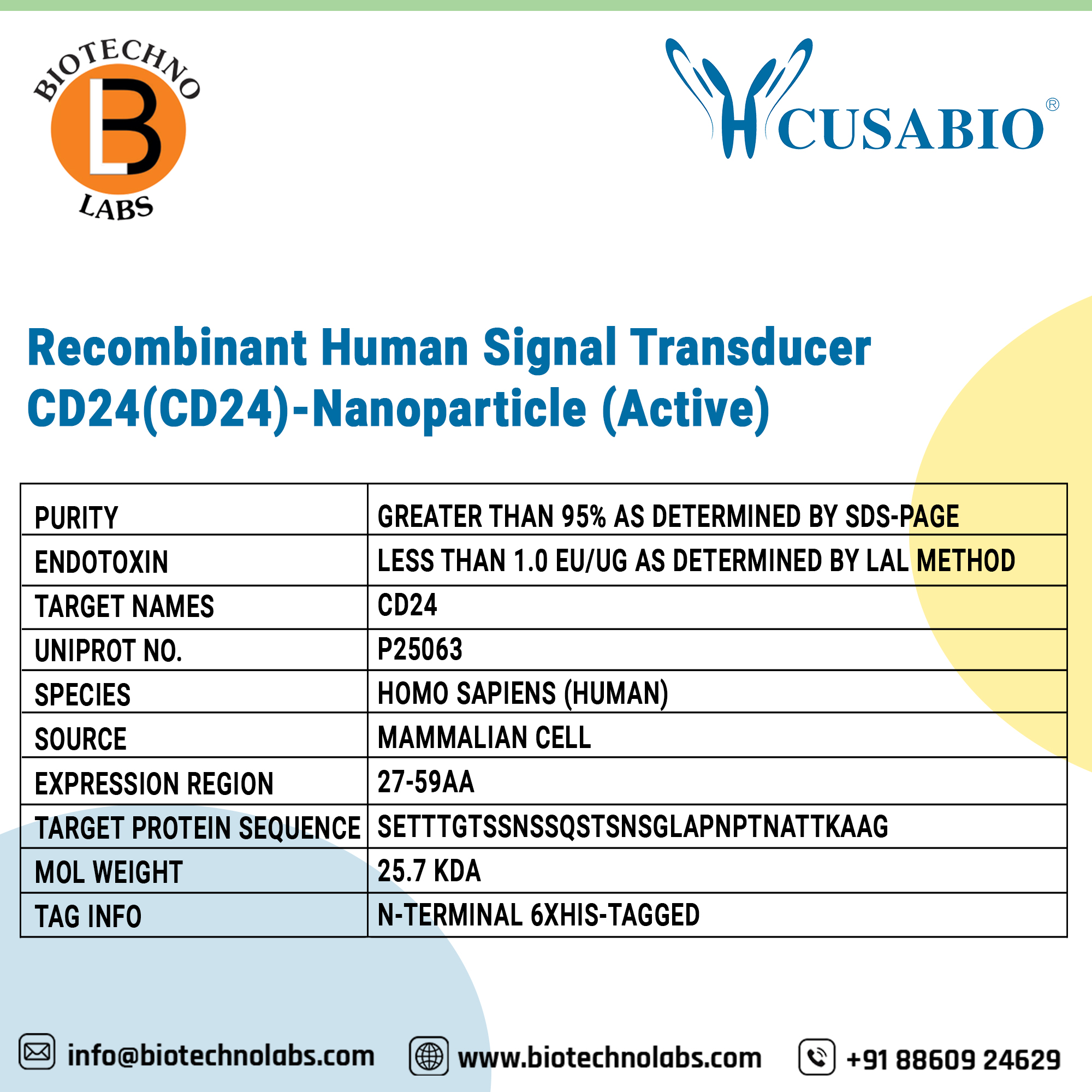Recombinant Human Signal transducer CD24(CD24)-Nanoparticle (Active)